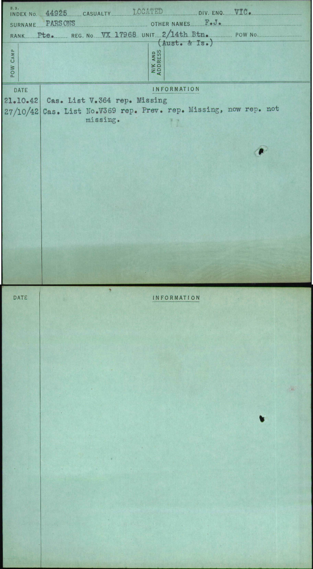 Parsons, F J, VX17968