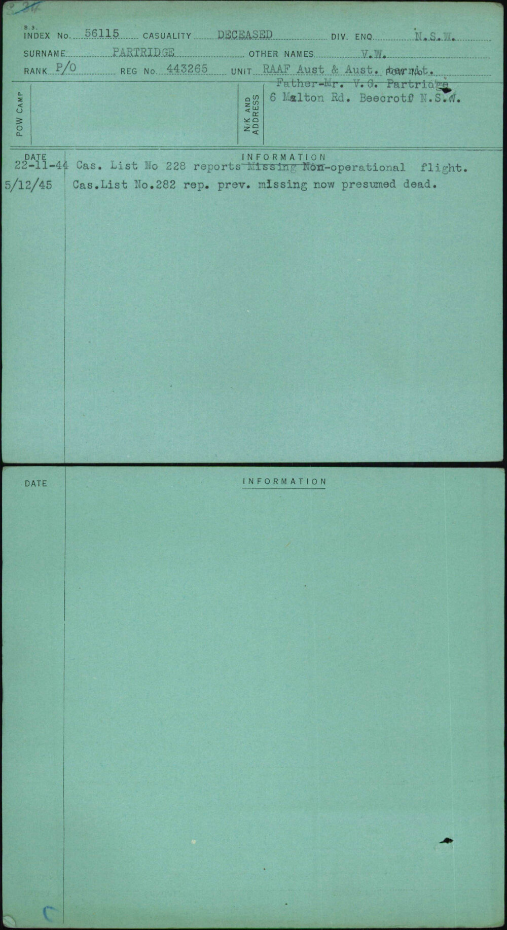 Partridge, V W, 443265