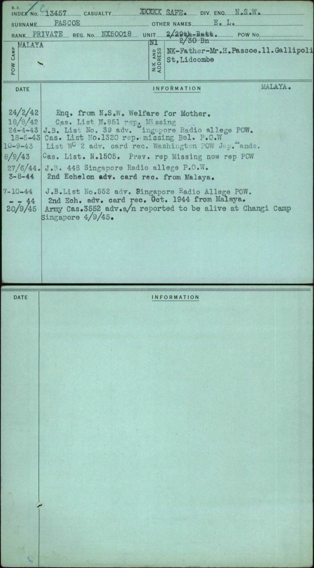 Pascoe, E L, NX50018