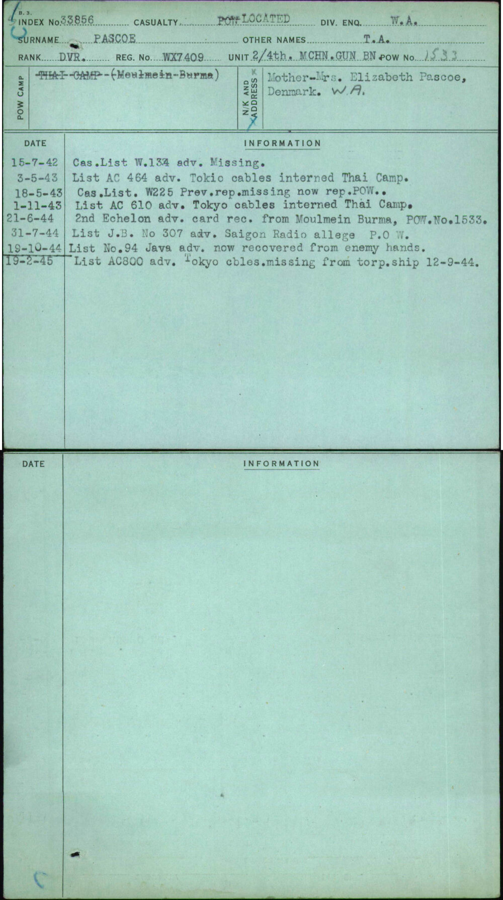 Pascoe, T A, WX7409