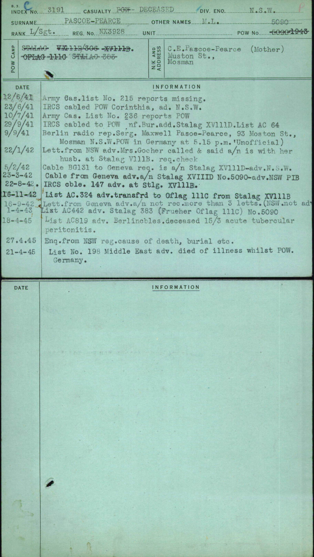 Pascoe-Pearce, M L, NX3928