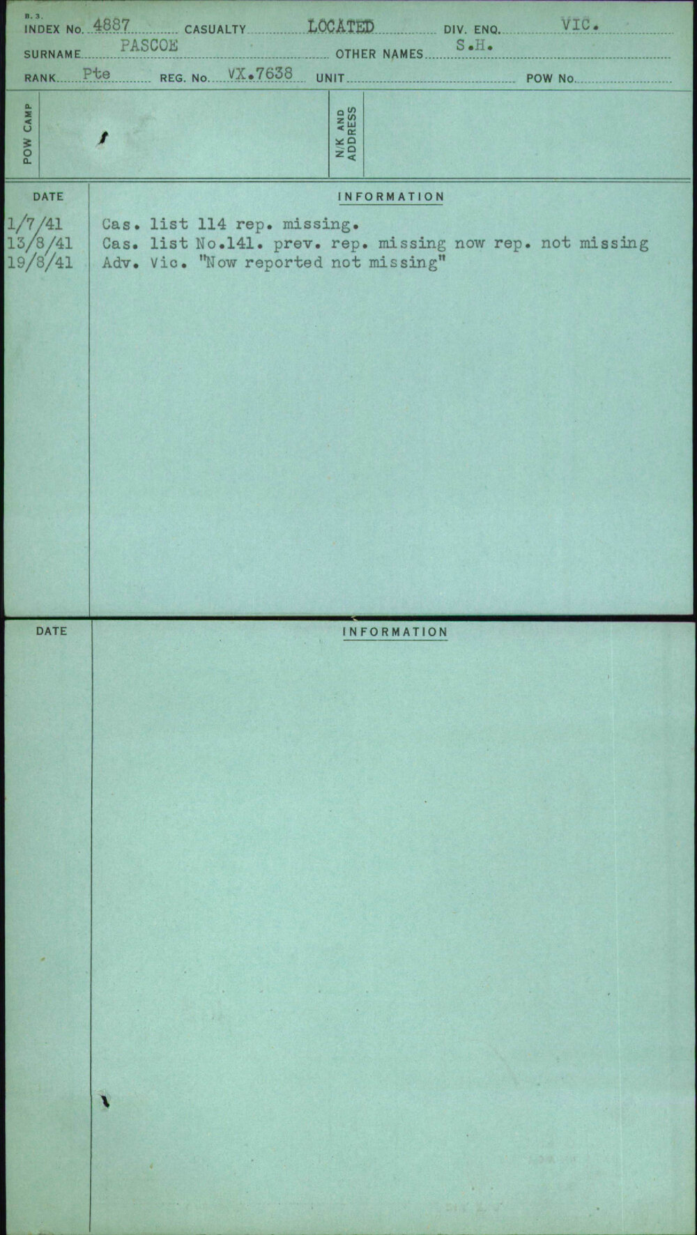 Pascoe, S H, VX7638