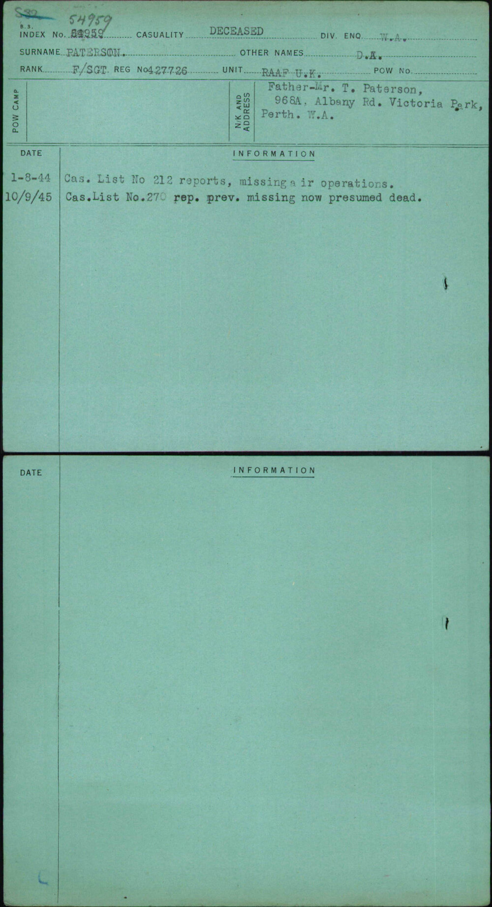 Paterson, D A, 427726