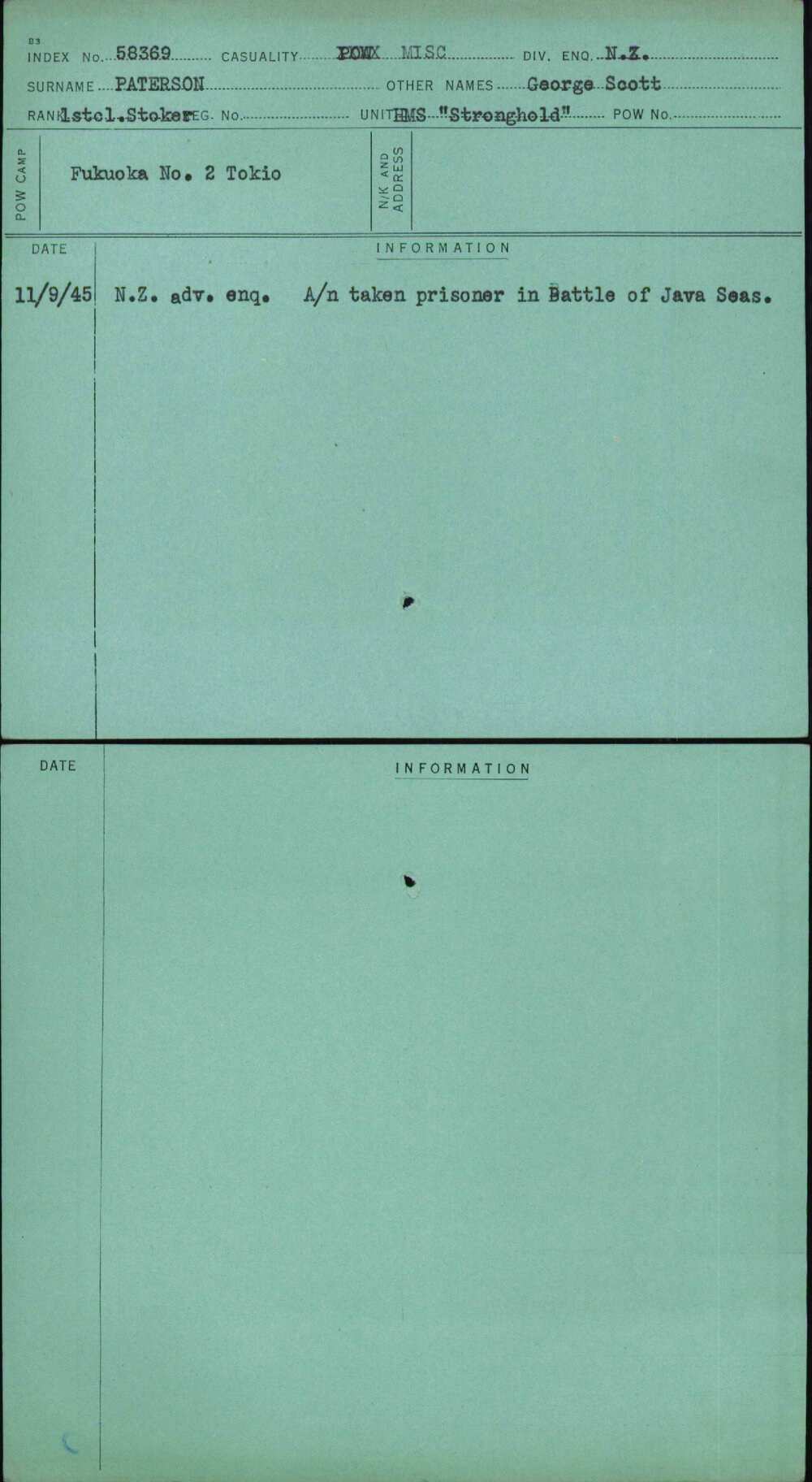 Paterson, George Scott, [No Service Number]