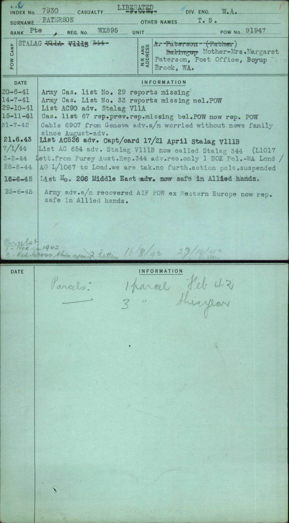 Paterson, T S, WX895