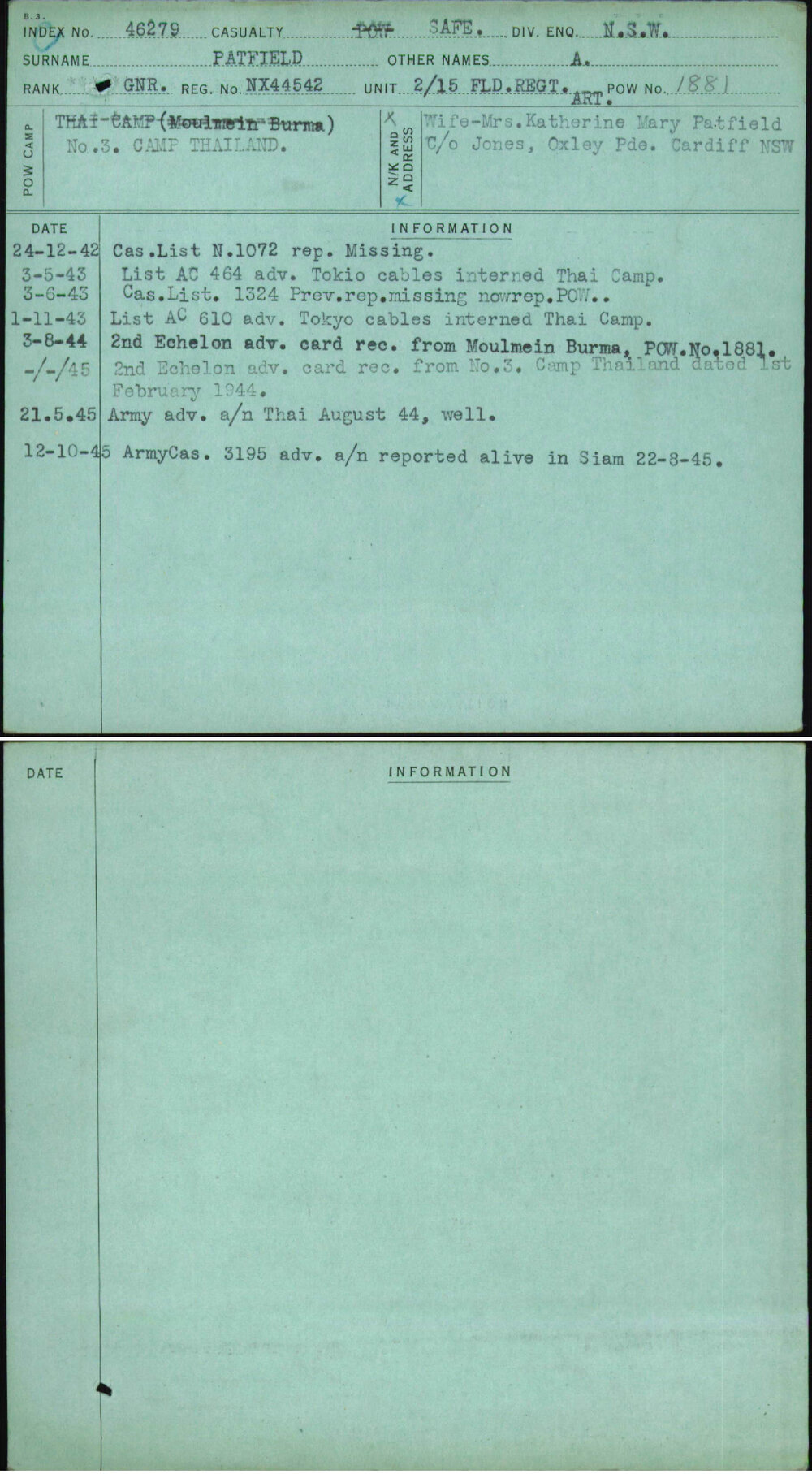 Patfield, A, NX44542