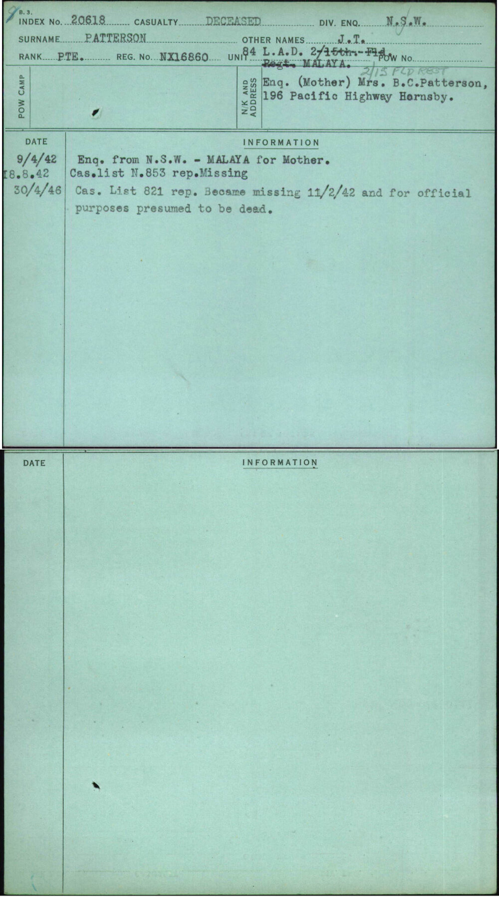 Patterson, J T, NX16860