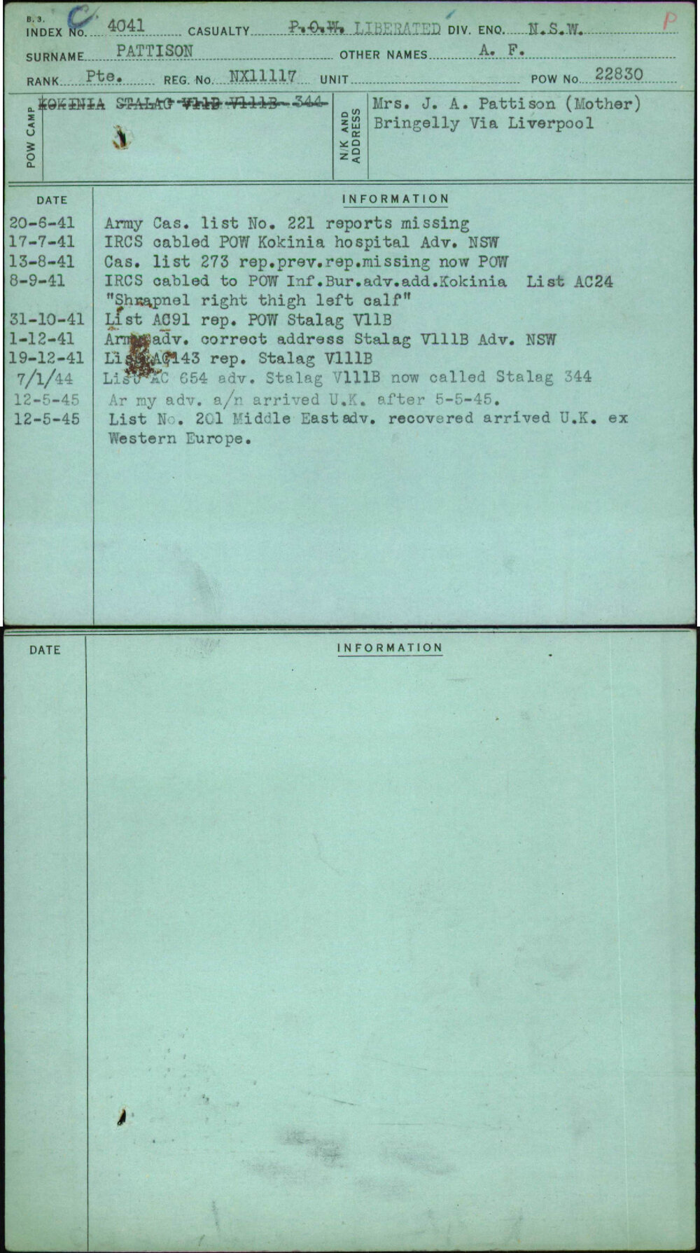 Pattison, A F, NX11117