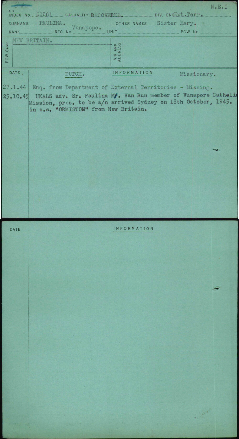 Paulina, Sister Mary, Vunapope