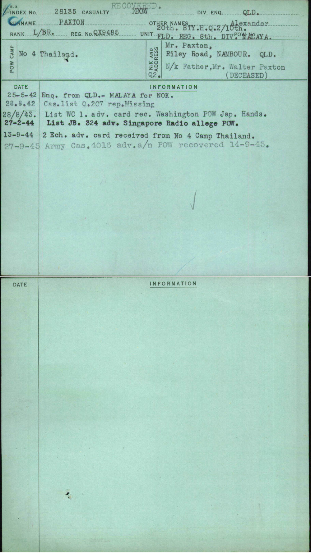 Paxton, Alexander, QX9485