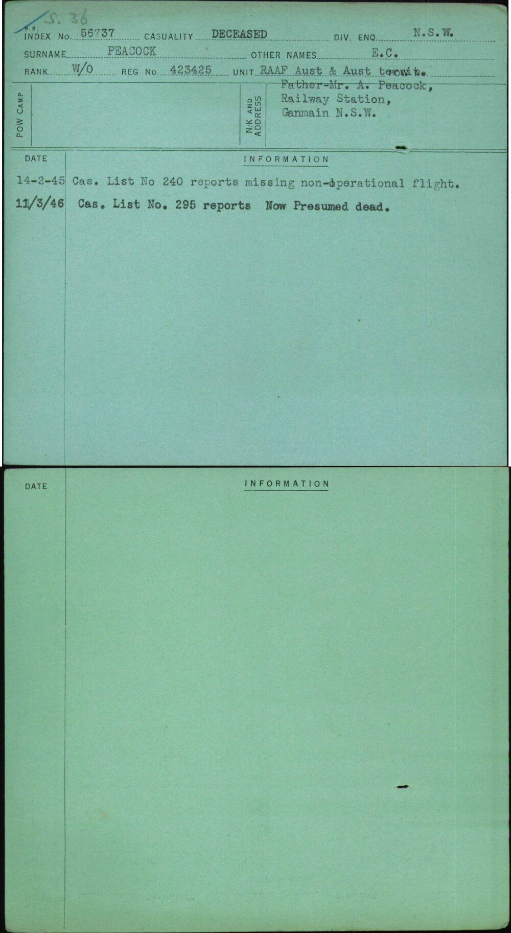 Peacock, E C, 423425