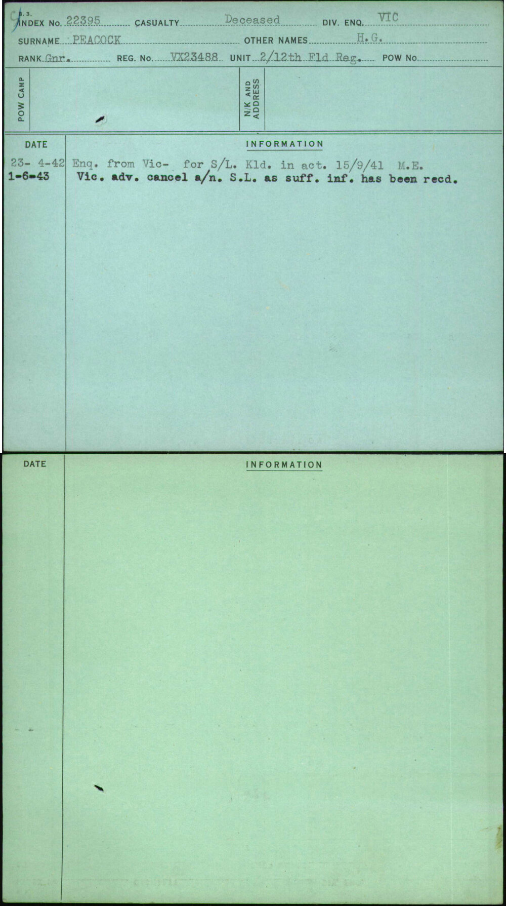 Peacock, H G, VX23488