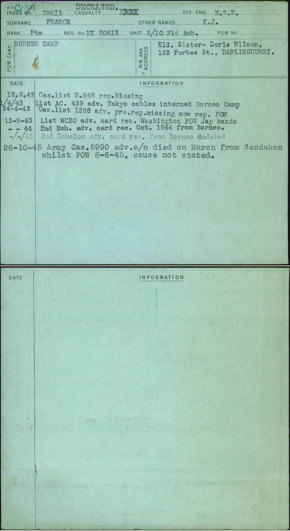 Pearce, K J, NX30613