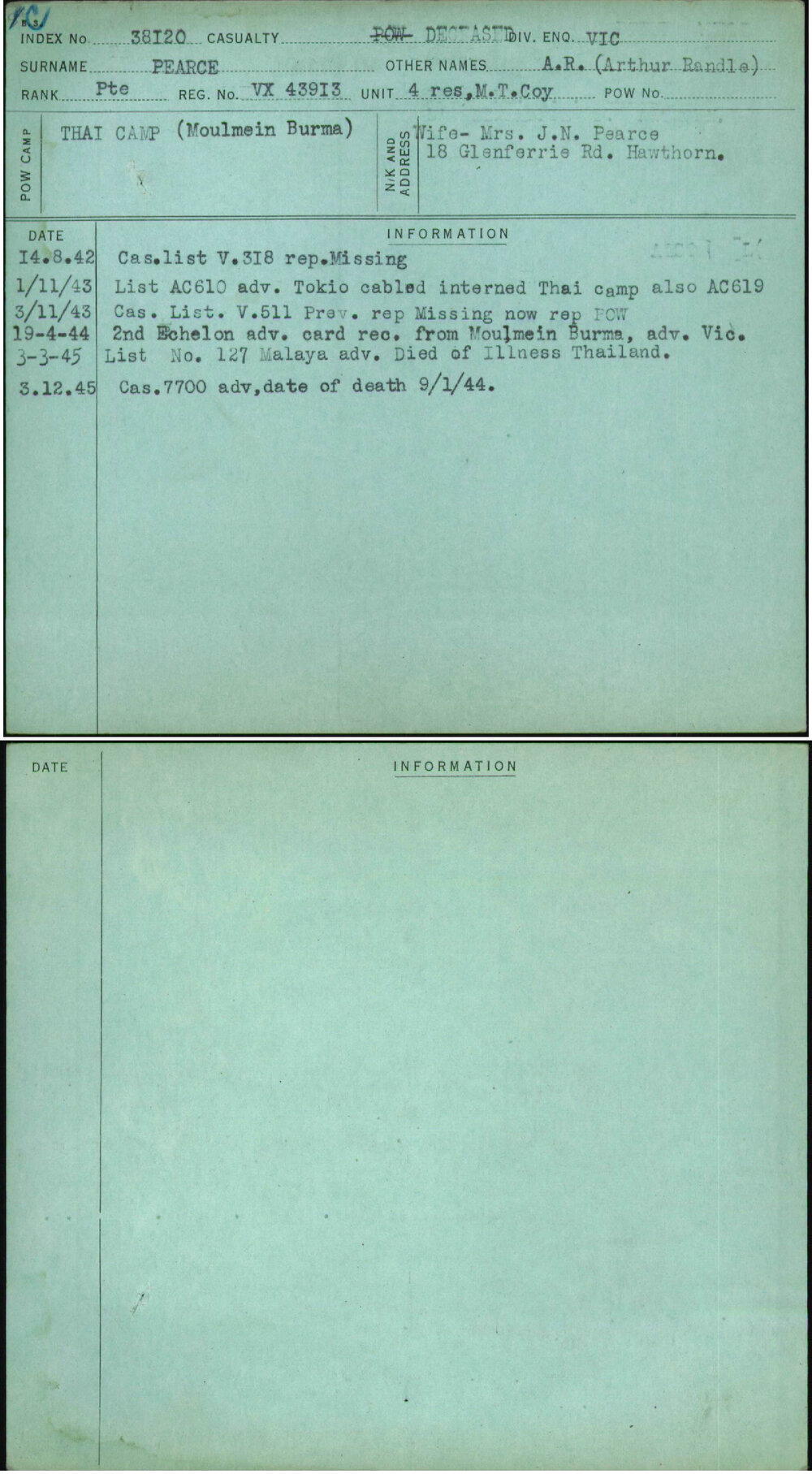 Pearce, A R (Arthur Randle), VX43913