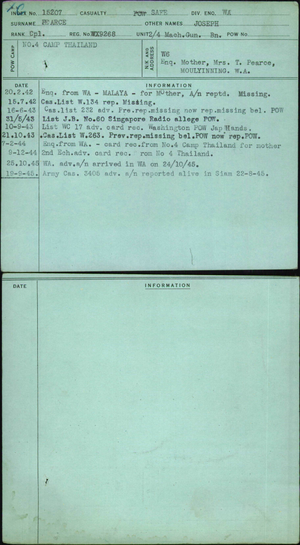 Pearce, Joseph, WX9268