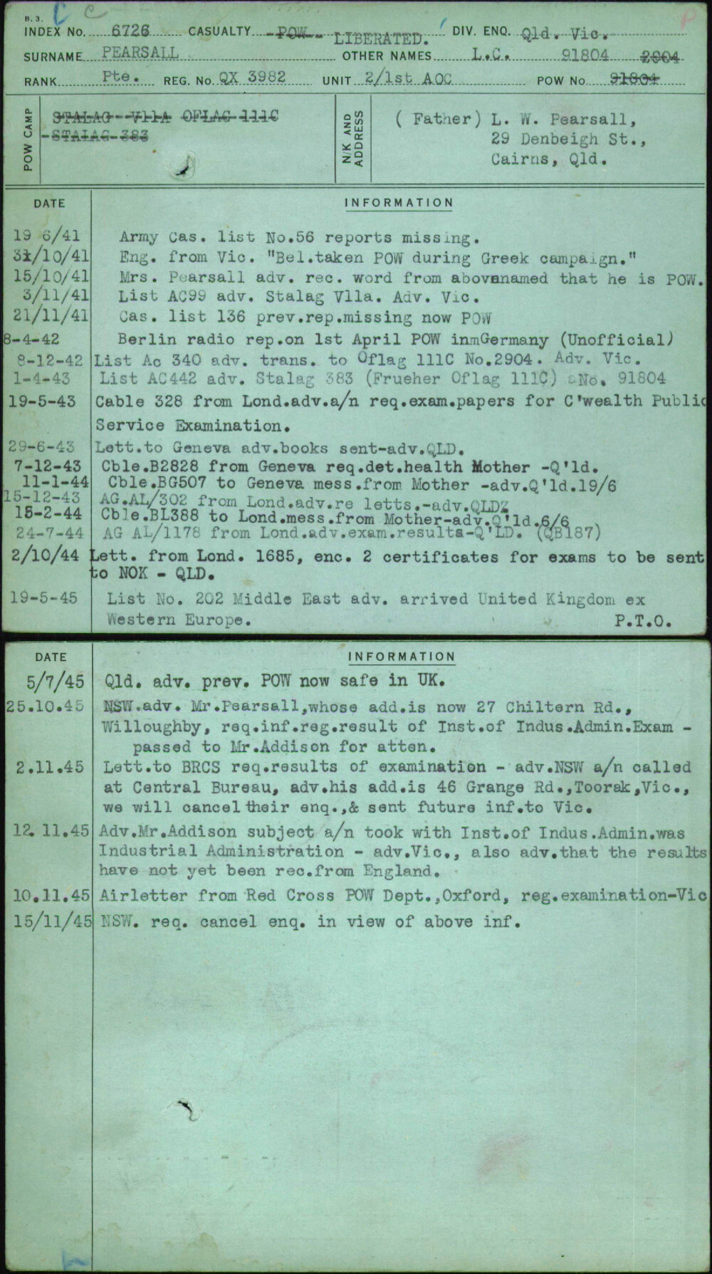 Pearsall, L C, QX3982