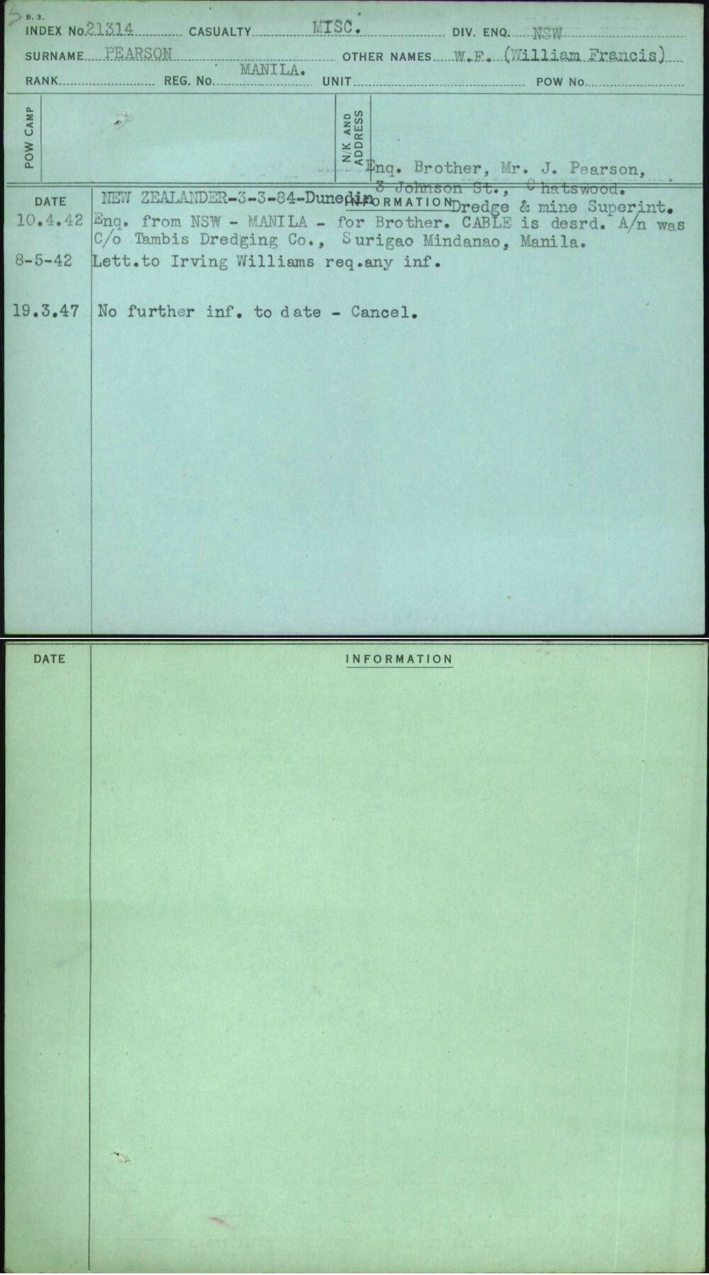 Pearson, W F (William Francis), Manila