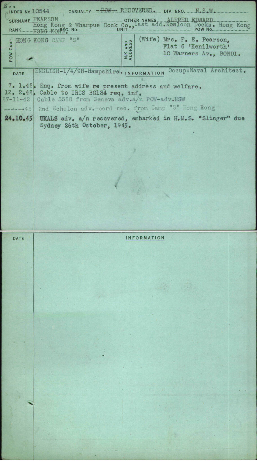 Pearson, Alfred Edward, [No Service Number]