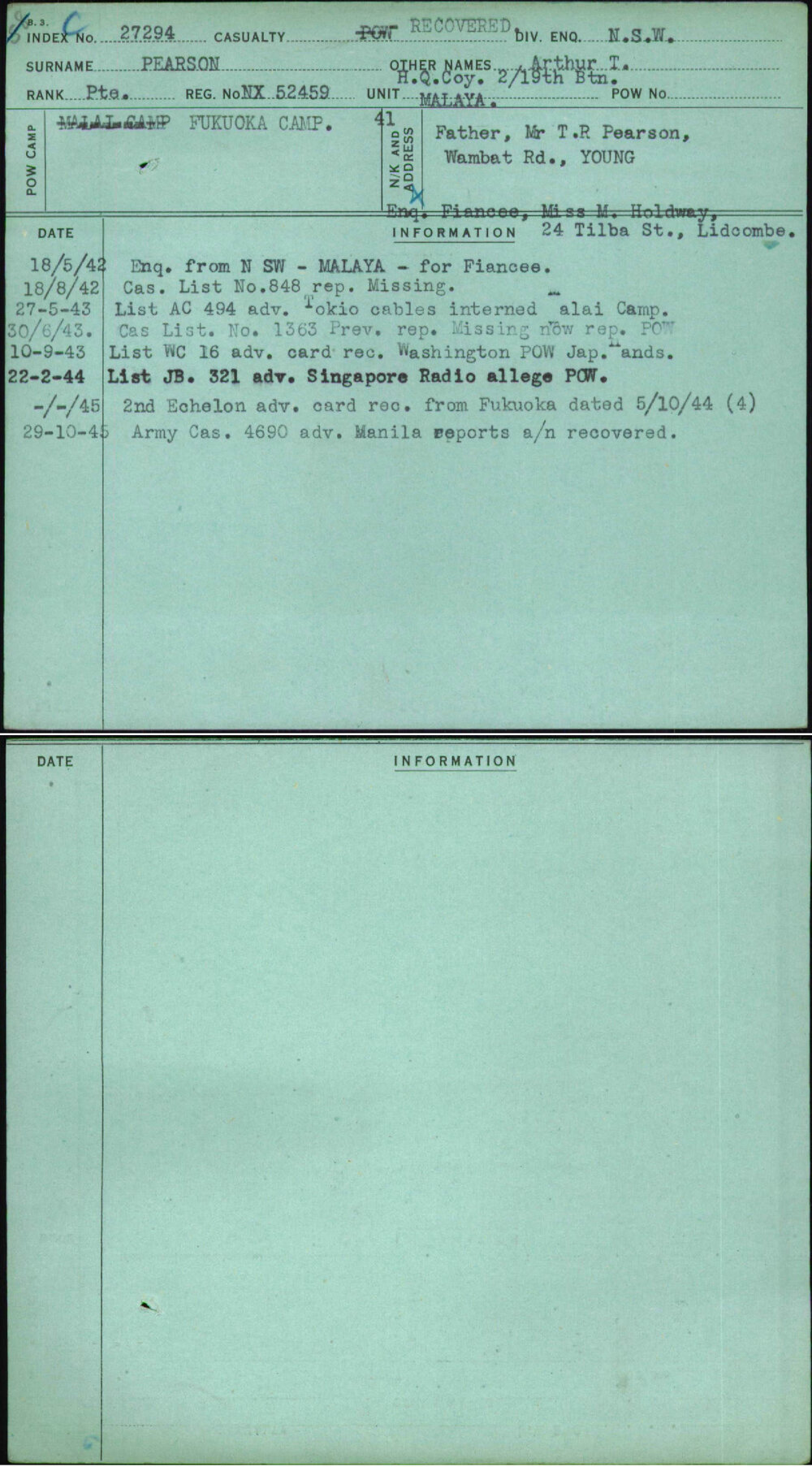 Pearson, Arthur T, NX52459