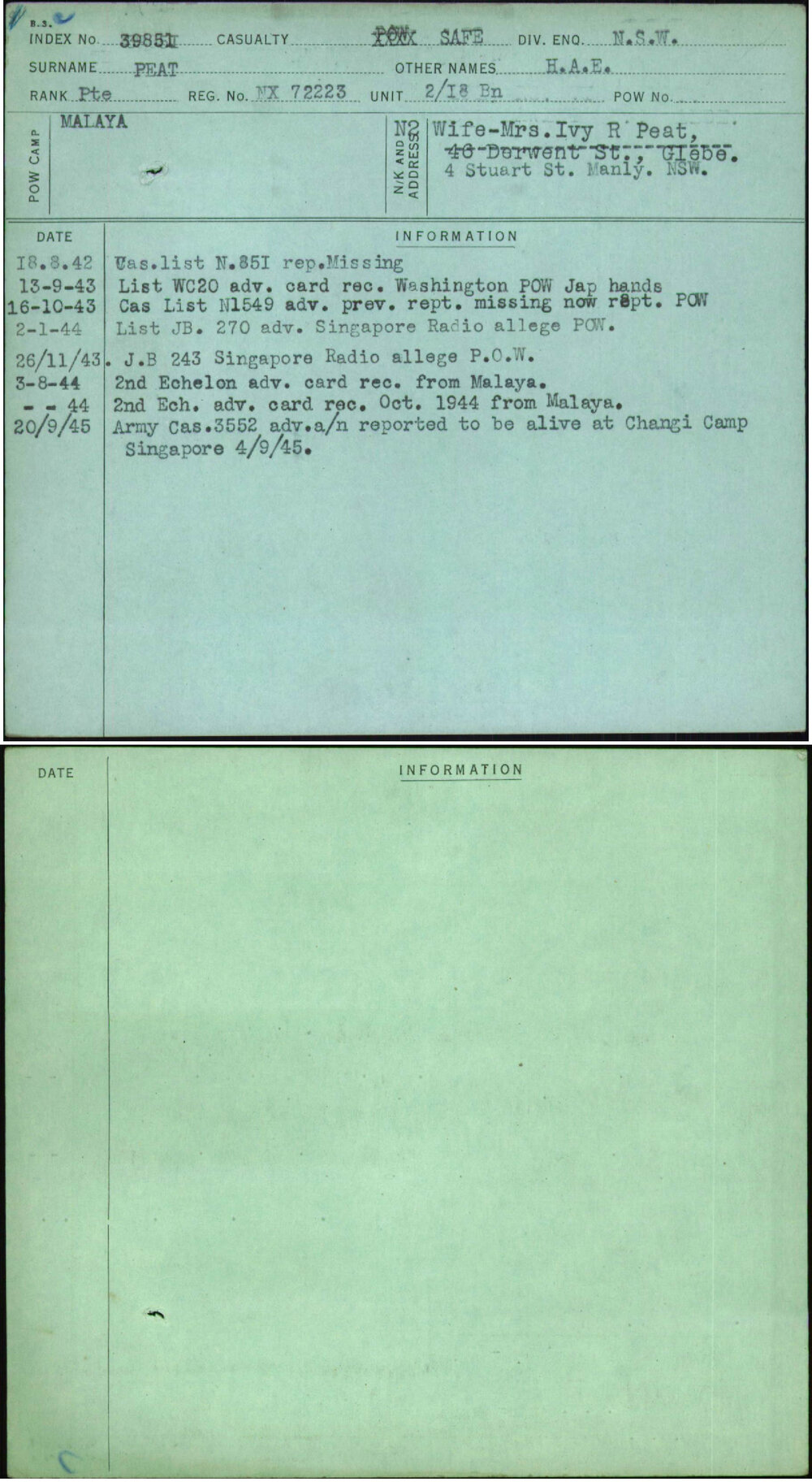 Peat, H A E, NX72223