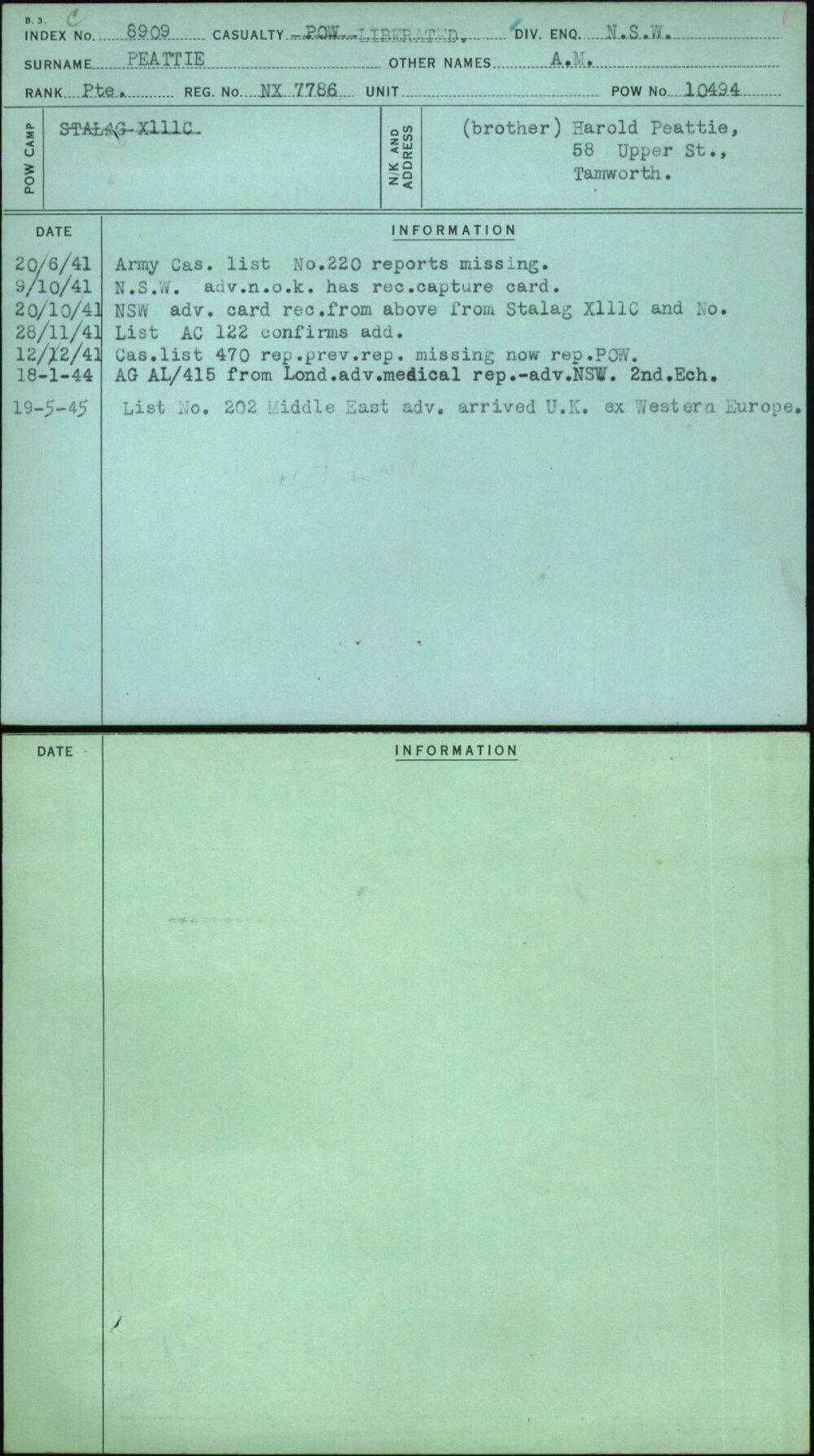 Peattie, A M, NX7786