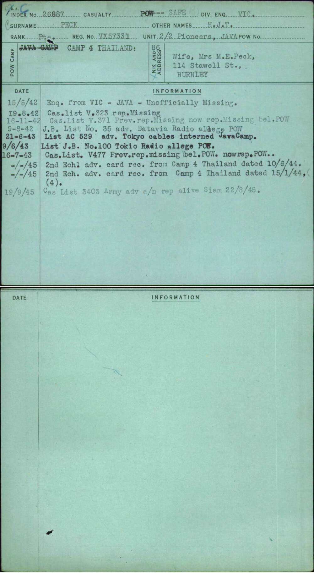 Peck, H J T, VX57331