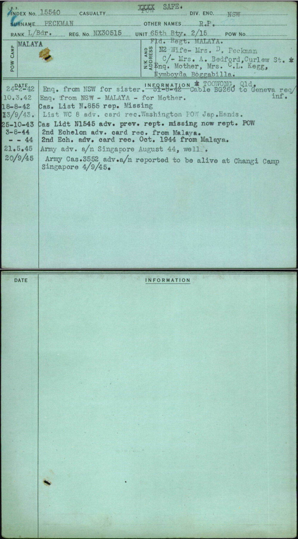 Peckman, R P, NX30515