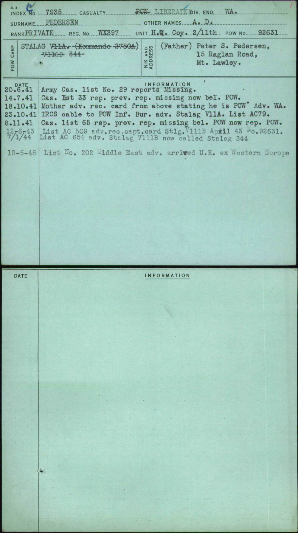 Pedersen, A D, WX397