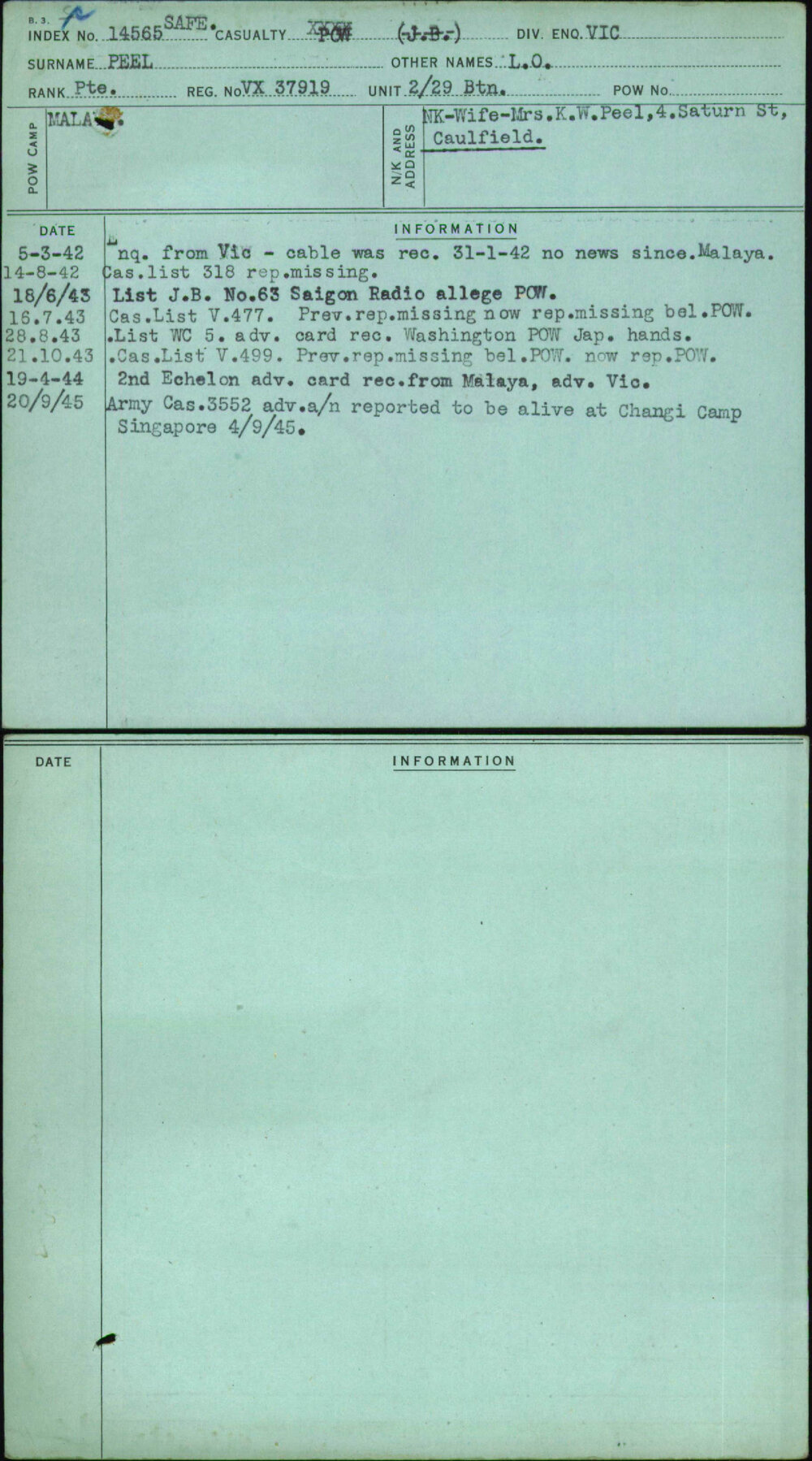 Peel, L O, VX37919