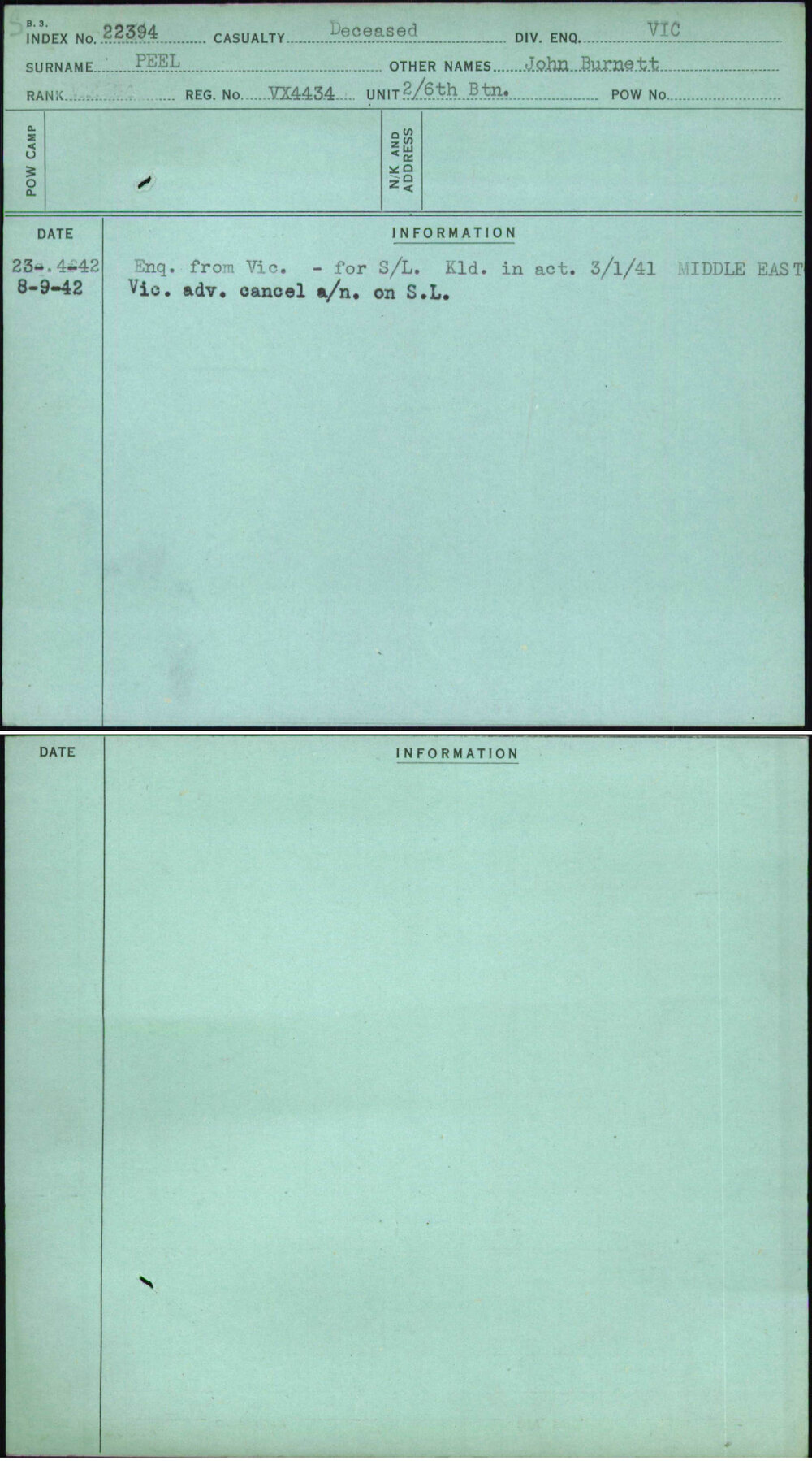 Peel, John Burnett, VX4434
