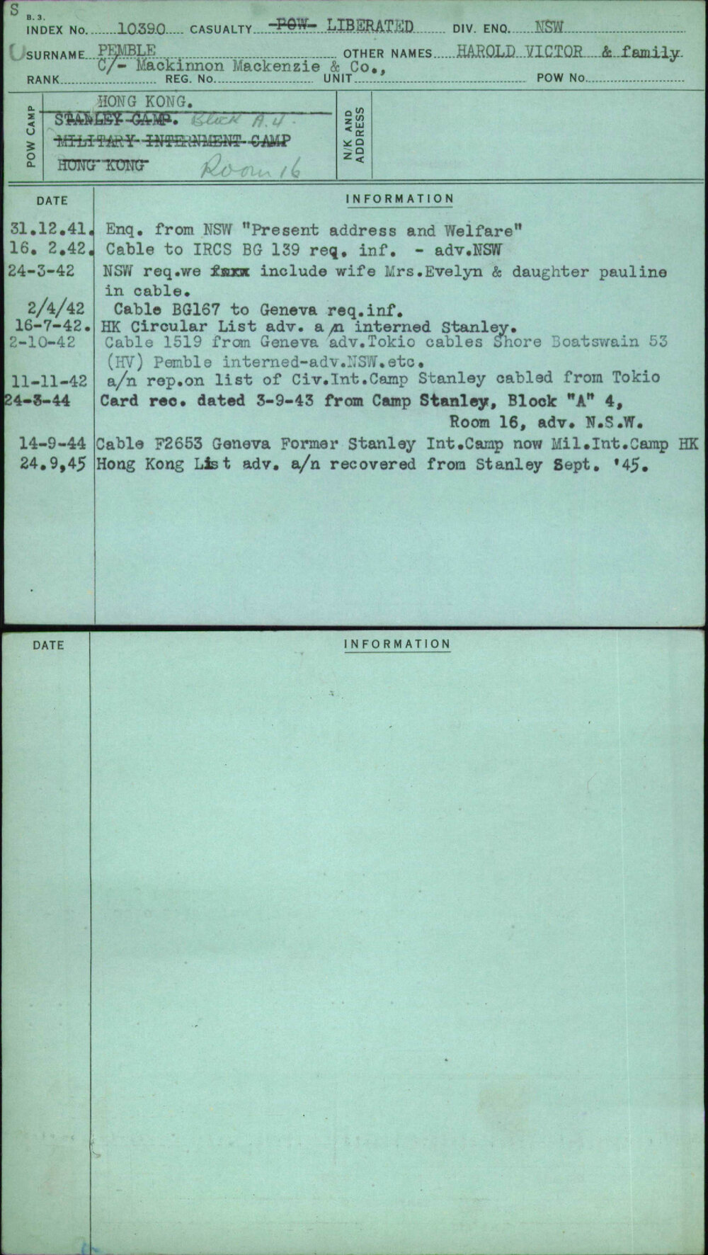 Pemble, Harold Victor &amp; Family, [No Service Number]
