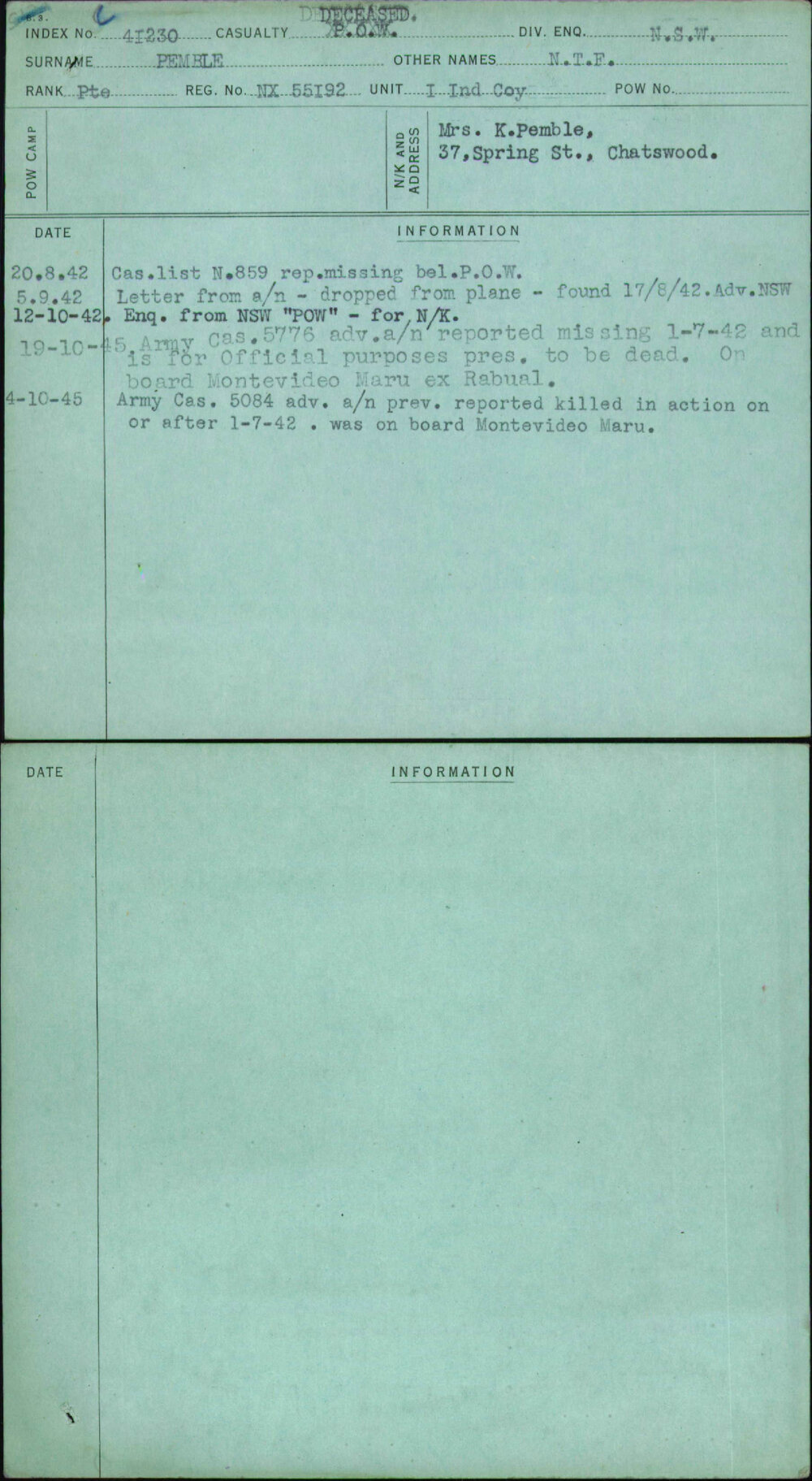 Pemble, N T F, NX55192