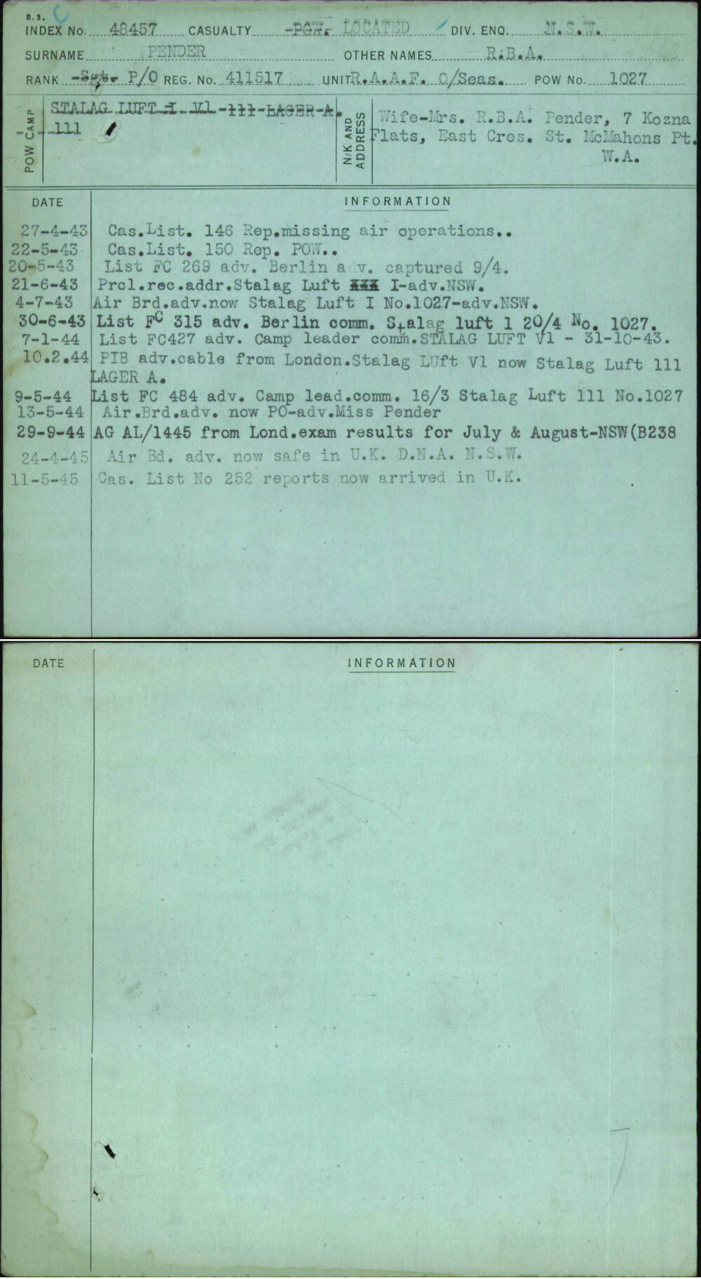 Pender, R B A, 411517