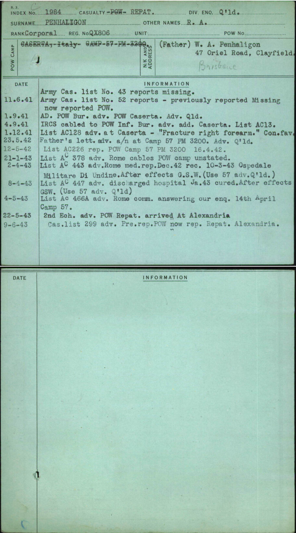 Penhaligon, R A, QX806