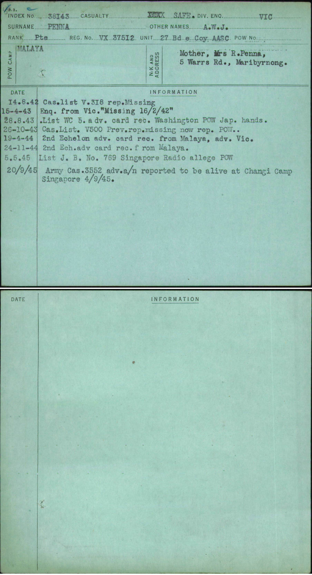 Penna, A W J, VX37512