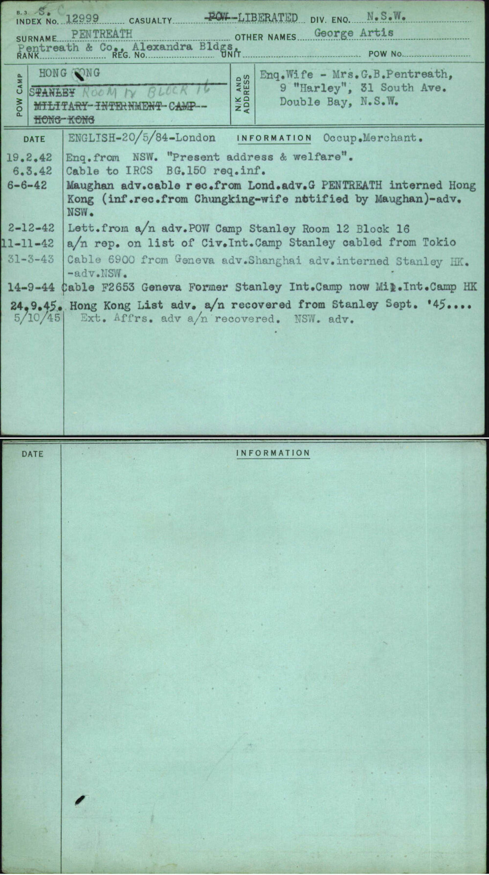 Pentreath, George Artis, [No Service Number]