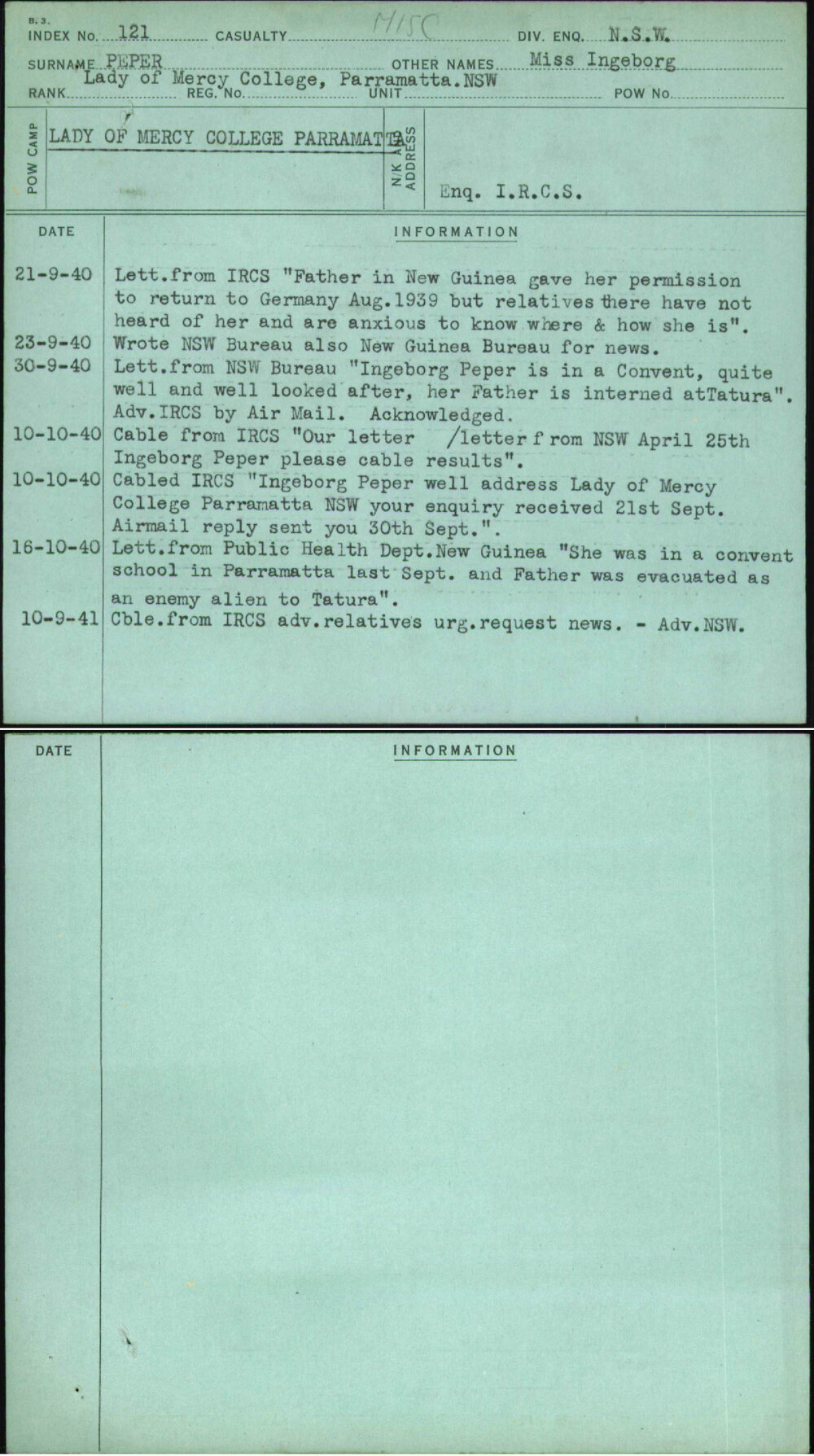 Peper, Miss Ingeborg, [No Service Number]