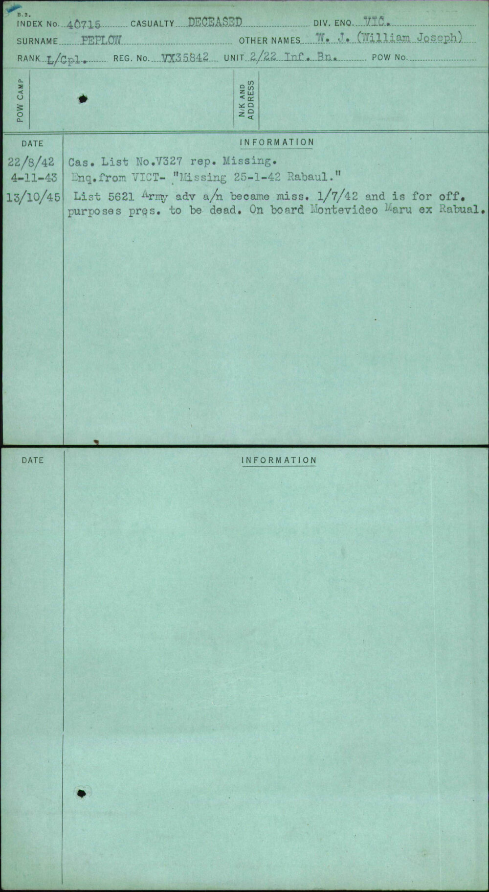 Peplow, W J (William Joseph), VX35842
