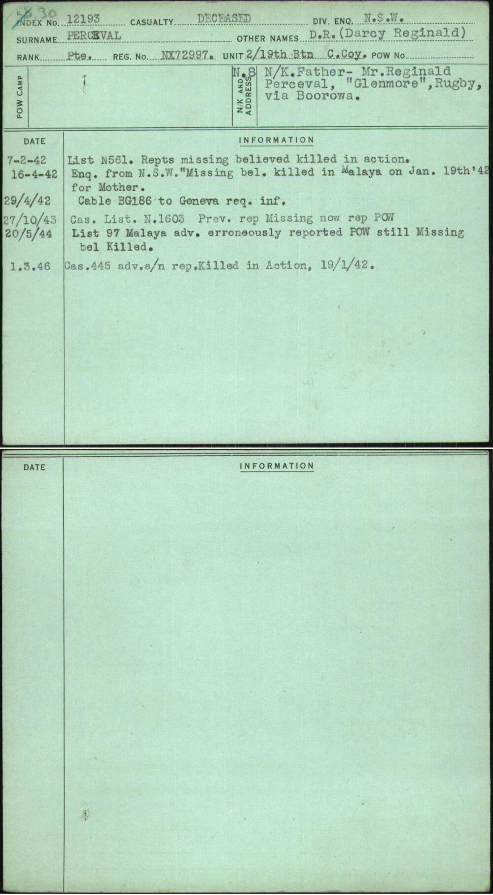 Perceval, D R (Darcy Reginald), NX72997