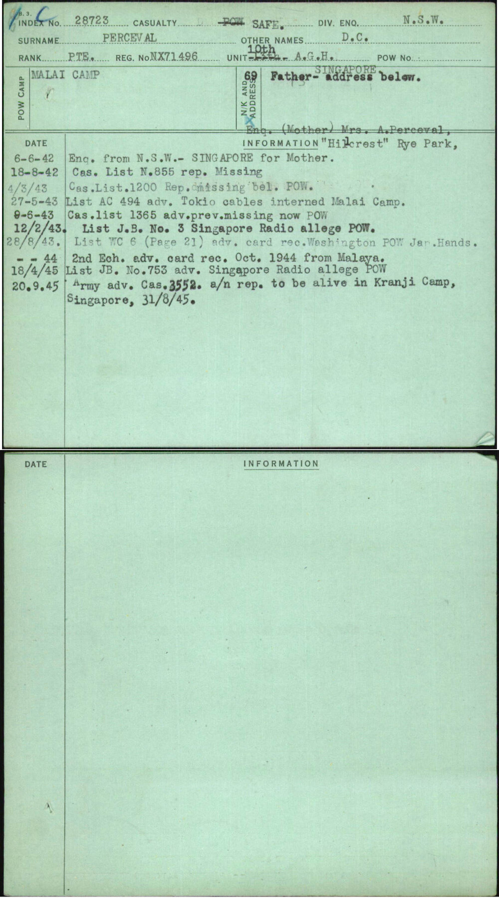 Perceval, D C, NX71496