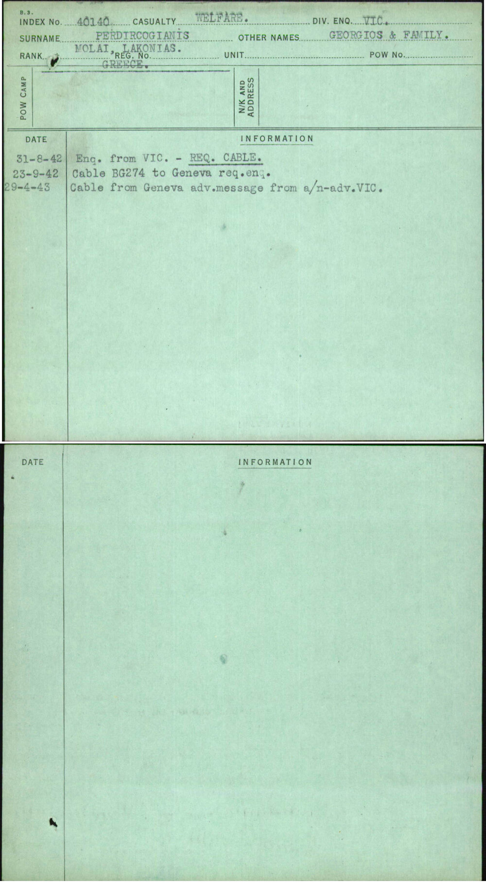 Perdircogianis, Georgios &amp; Family, [No Service Number]