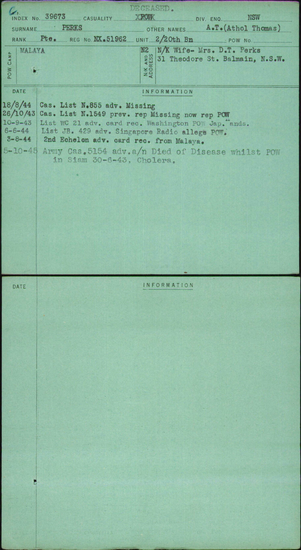 Perks, A T (Athol Thomas), NX51962