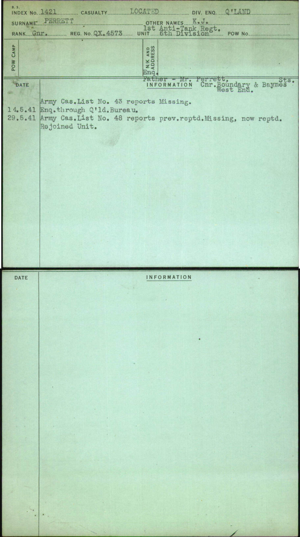 Perrett, K J, QX4573