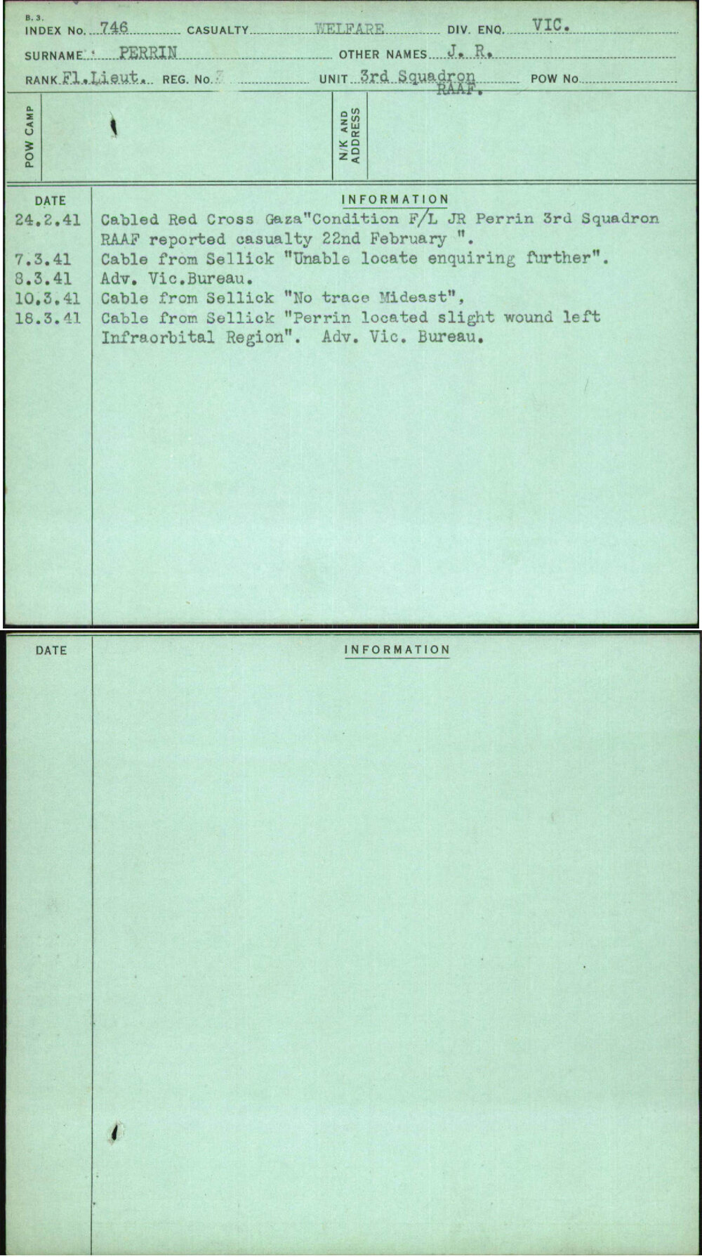 Perrin, J R, [No Service Number]