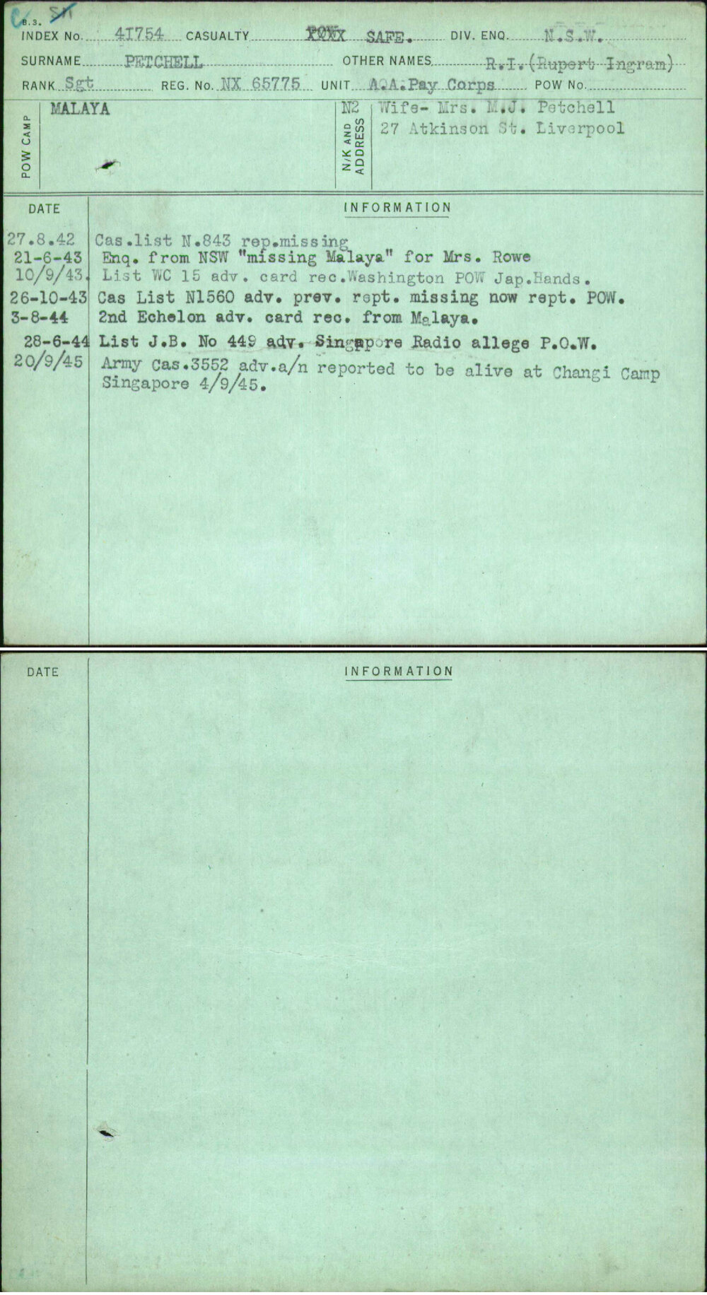 Petchell, R I (Rupert Ingram), NX65775