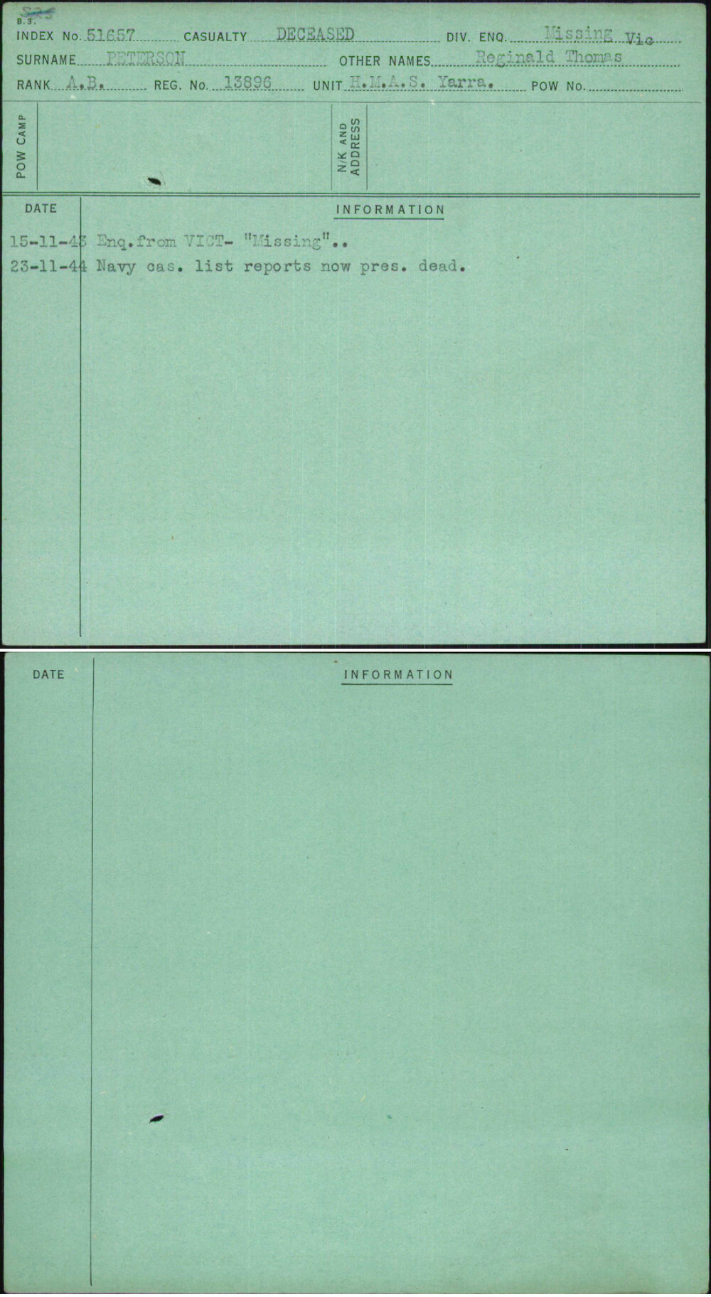 Peterson, Reginald Thomas, 13896