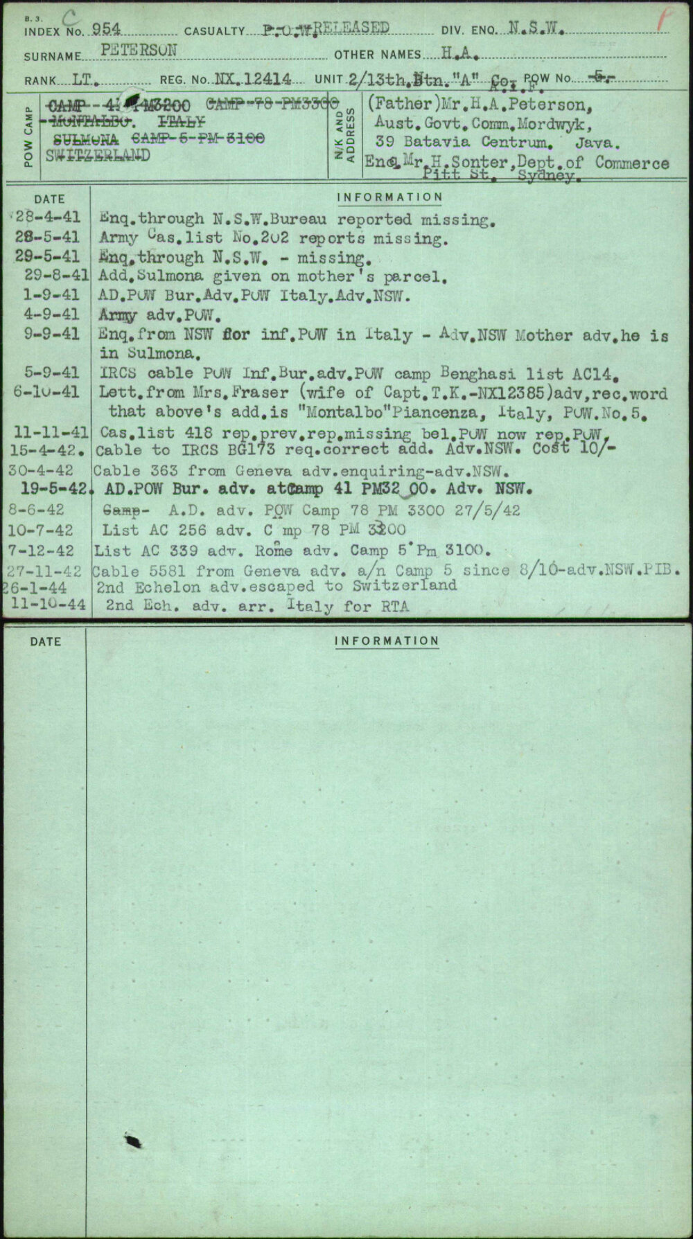 Peterson, H A, NX12414