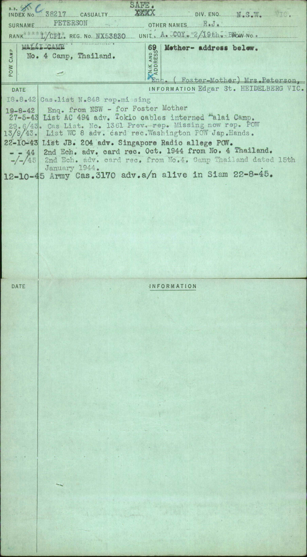 Peterson, R J, NX53830