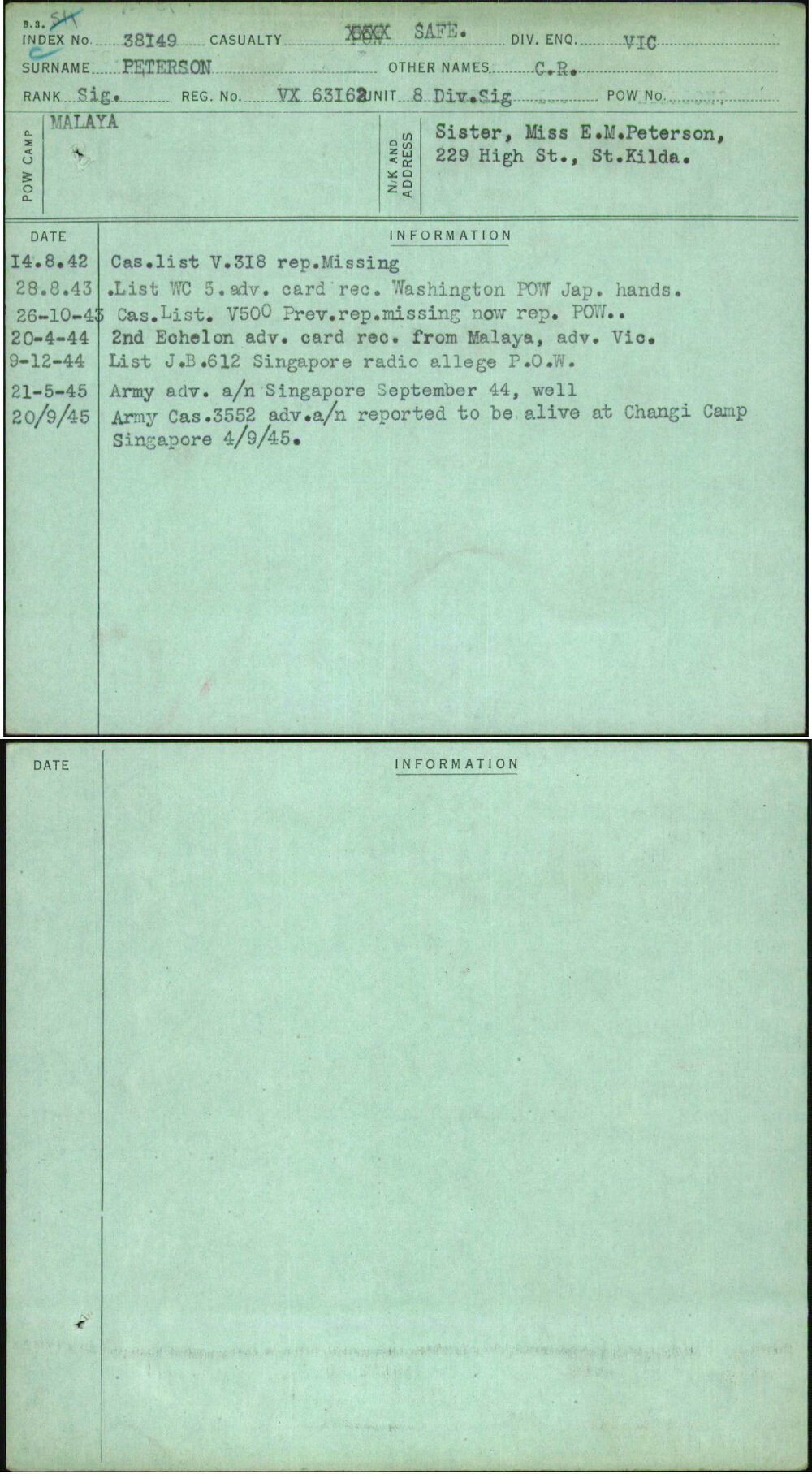 Peterson, C R, VX63162