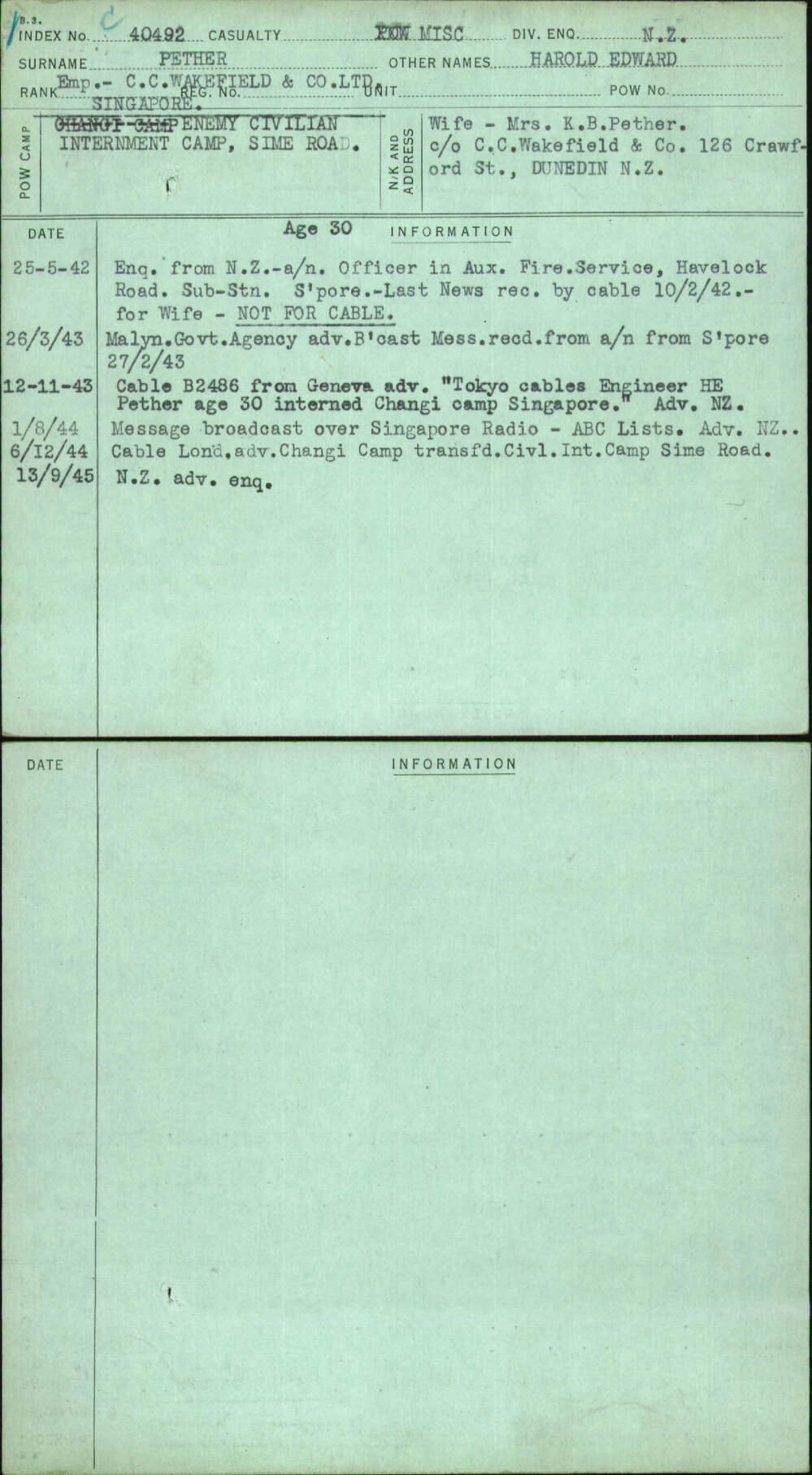 Pether, Harold Edward, [No Service Number]